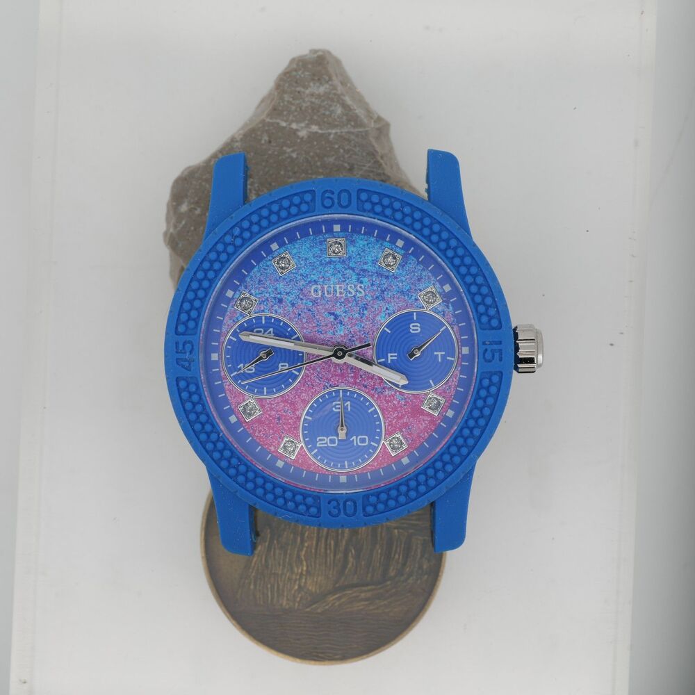 Guess Blue & Pink Glitter Dial Watch – 37mm – Running – New Battery – No band